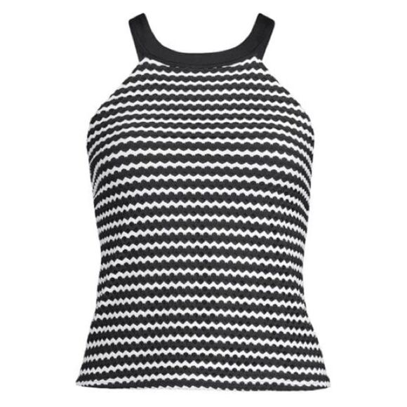 Land's End plus standard crochet high neck tankini black white stripes tie Var - Picture 1 of 7